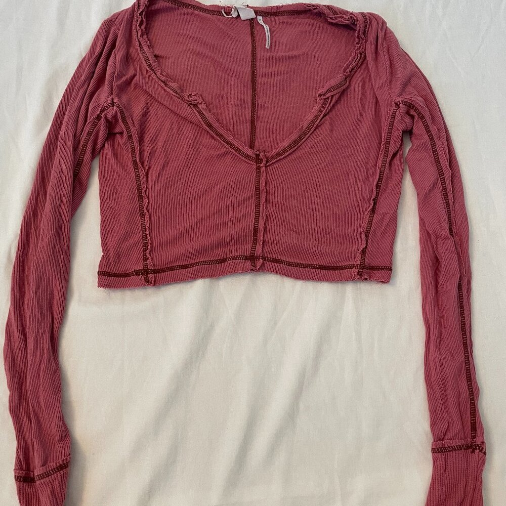Out From Under Raspberry Long Sleeve Distressed T… - image 1